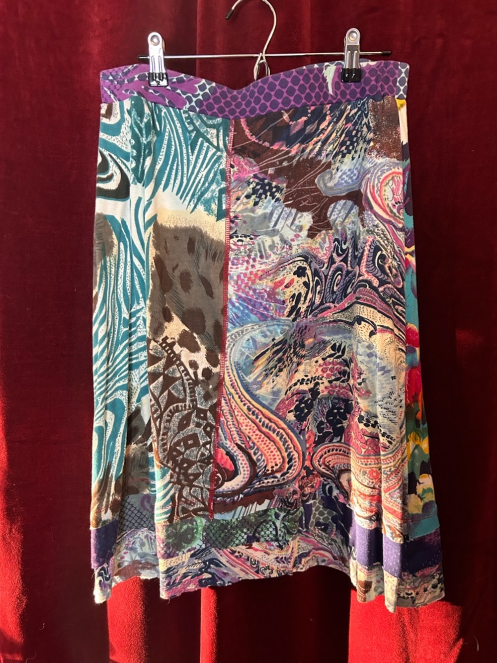 Multicolor Patchwork Midi Skirt - Vibrant Mixed Print